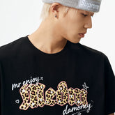 MEDM leopard print Gothic graffiti patch casual round neck short sleeved American street style unisex loose T-shirt summer