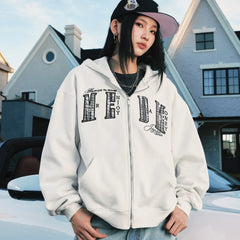 MEDM 26 New Pearl Letter Casual Zipper Hoodie Spring and Autumn American Plush Couple Hoodie Hoodie Sweatshirt