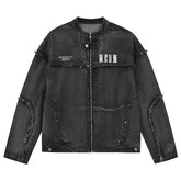 MEDM Structure Edge Denim Set - Jacket Washed and Used, Structural Thread Design, Casual Zipper Jacket, Spring