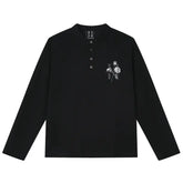 MEDM Rose Print Henley Long Sleeve Tee