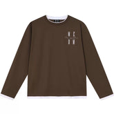 MEDM Simple and Versatile Fake Two Piece Round Neck Casual Long Sleeve T-shirt Embroidered Logo Loose and Slim Couple Top Autumn