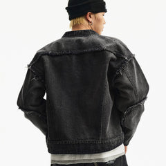MEDM Structure Edge Denim Set - Jacket Washed and Used, Structural Thread Design, Casual Zipper Jacket, Spring