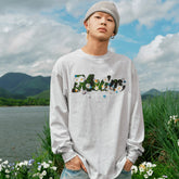 MEDM flower bed daisy butterfly print casual round neck long sleeved T-shirt trendy loose couple base shirt top autumn