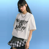 MEDM26SS pearl flower font summer short sleeved T-shirt for men and women, couple style American loose top T-shirt tee