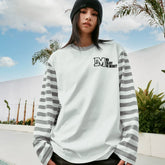 MEDM American retro long sleeved T-shirt with contrasting collar, trendy top for both men and women, loose T-shirt for spring 2025, new T-shirt for youth and fashion, spliced T-shirt