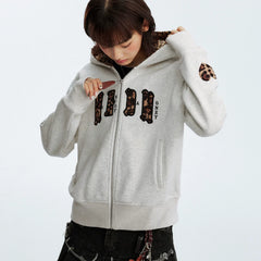 MEDM leopard print hat with leather lining, casual zipper hoodie, American couple casual cardigan, hooded and fleece hoodie, autumn