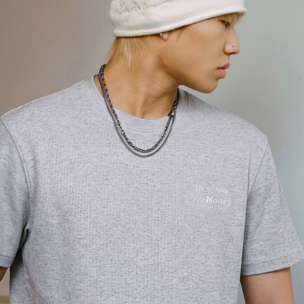 MEDM letter embroidery slim fit basic loose round neck short sleeved trendy heavyweight breathable versatile casual T-shirt