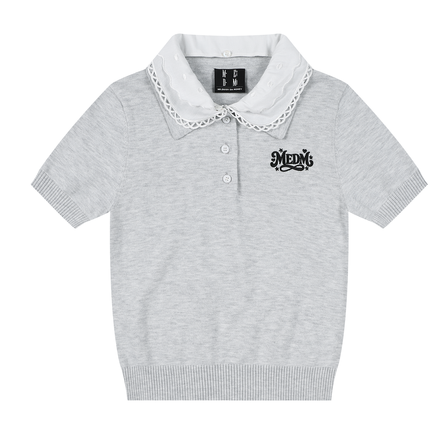 MEDM detachable lace collar casual knitted polo shirt simple and versatile sweet cool style loose short sleeved summer women