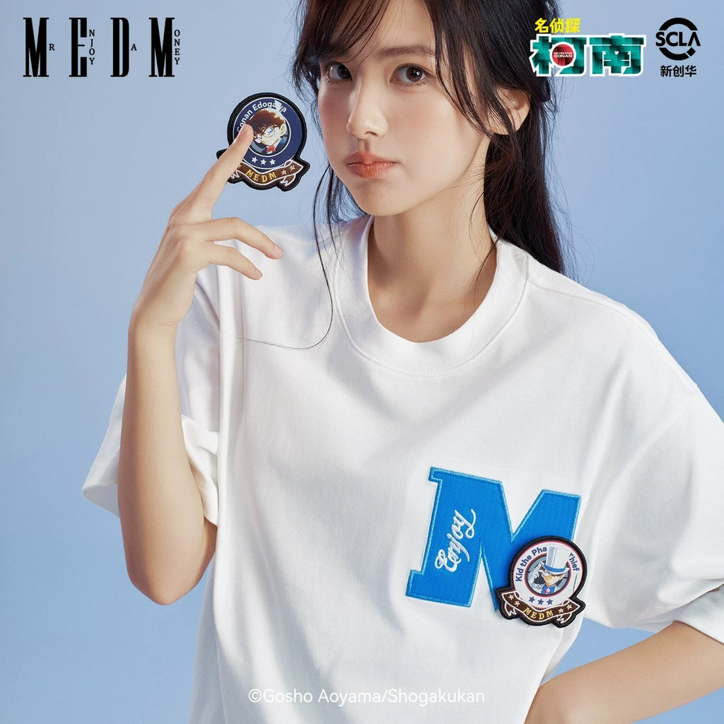 MEDMx Detective Conan Collaboration Basic Anime Velcro Casual Short Sleeve Versatile Commuting Couple T-shirt Summer