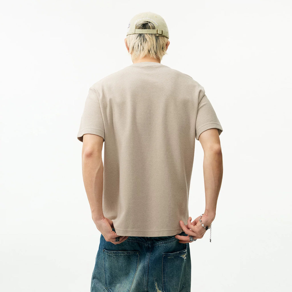 MEDM looped double-sided basic logo embroidery casual round neck T-shirt American heavyweight skin friendly versatile couple short sleeved shirt