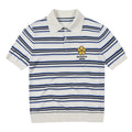 MEDM fine stripe three-dimensional small flower embroidery men's casual lapel polo knitted shirt loose short sleeved top summer