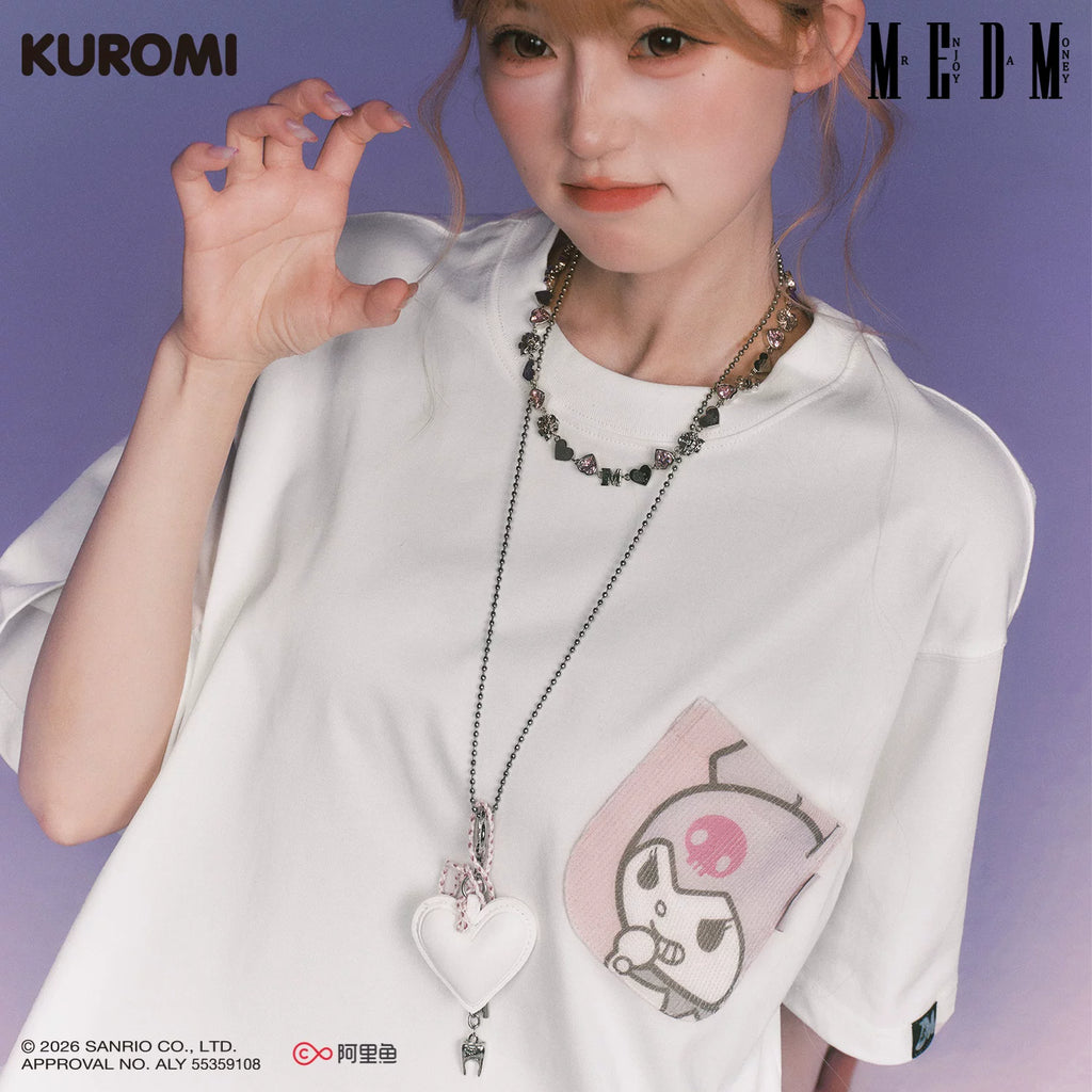MEDM × Sanrio Family Series Knitted Pocket Casual Round Neck Short Sleeve Cool Lomi Pattern Loose T-shirt Summer