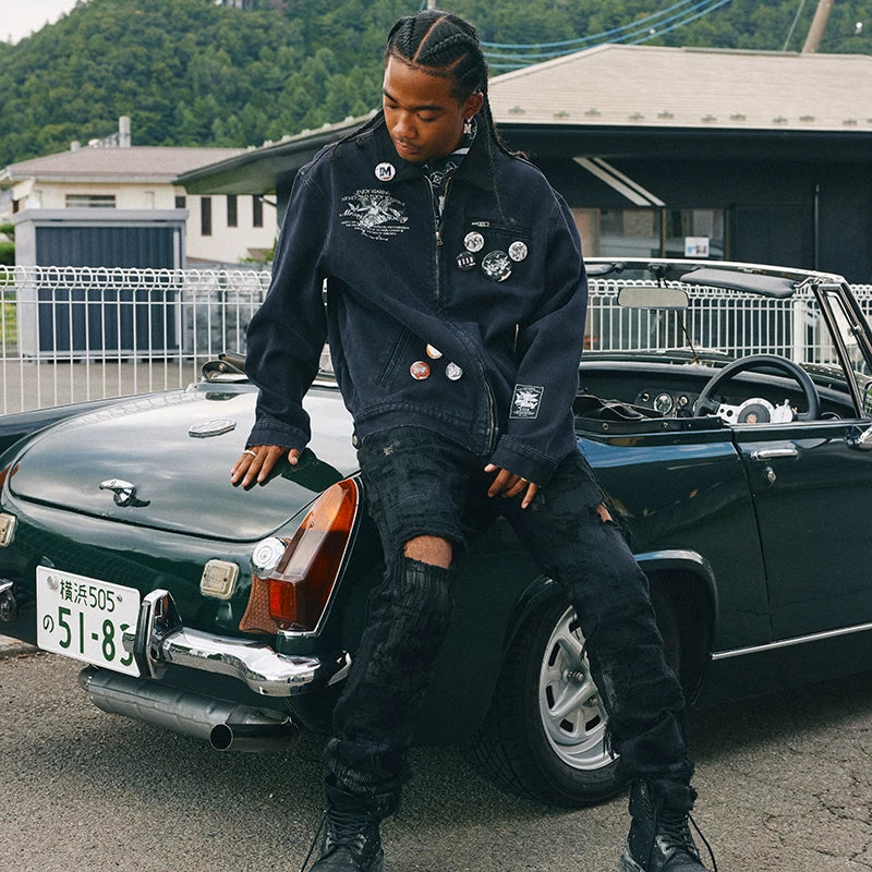 KKLUV/Zuo Qihan Same Style MEDM Angel Pigeon Detroit Embroidered Jacket Men's Autumn American Coat