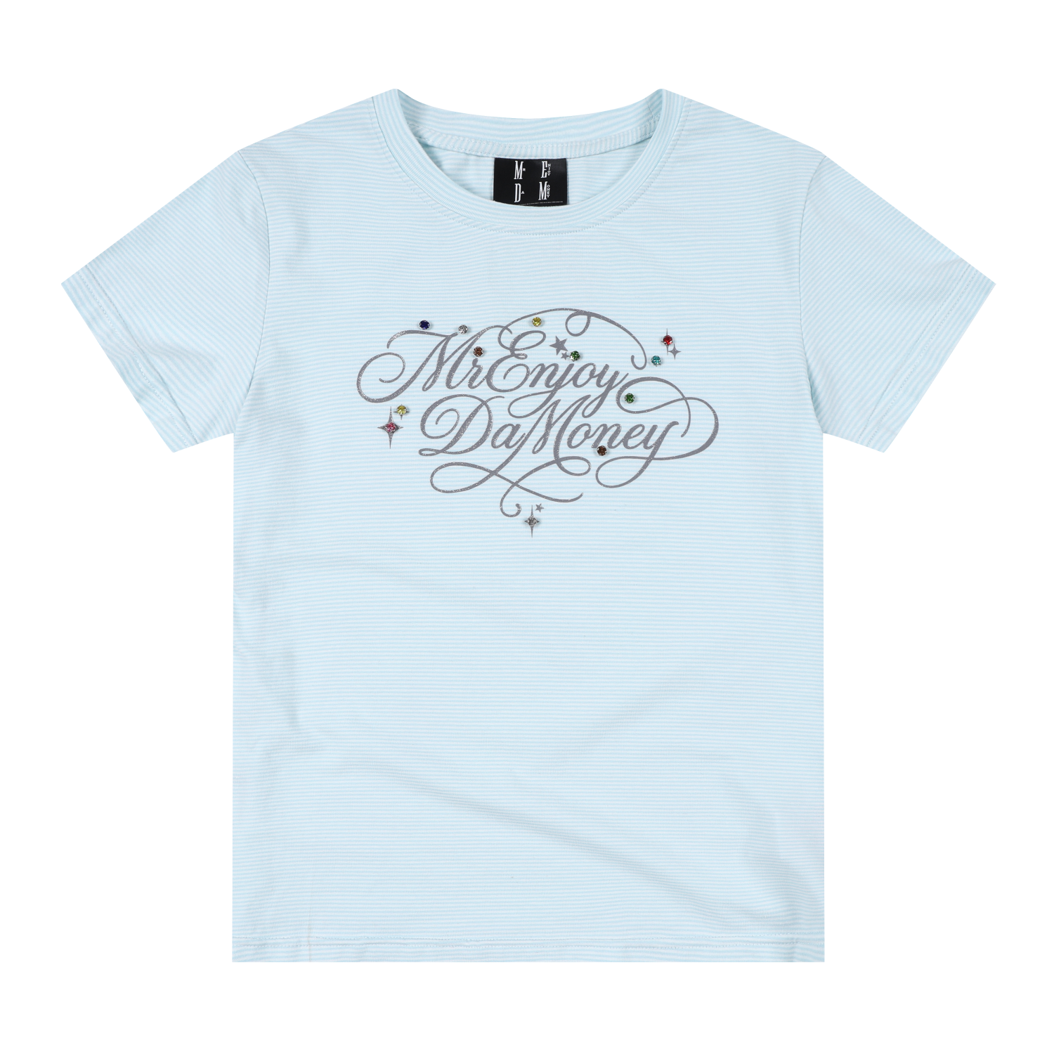 MEDM floral font hot stamping diamond nail drill skin friendly and scratch resistant casual round neck short sleeved comfortable slim fit and slimming T-shirt for women