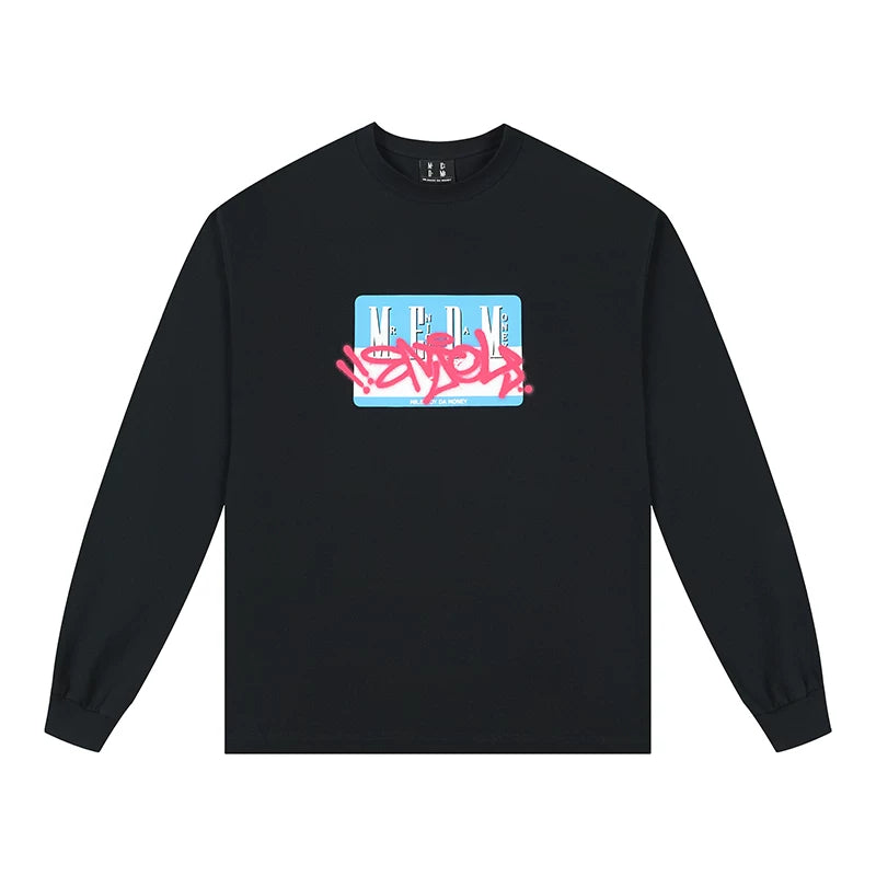 MEDMbox long sleeved T-shirt men's autumn trendy brand American hip-hop retro casual T-shirt loose and versatile pullover top
