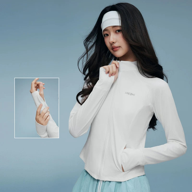 MEDM solid color stand up collar slim fit short casual sunscreen jacket, simple and versatile, commuting slimming and lightweight aerobic top, summer