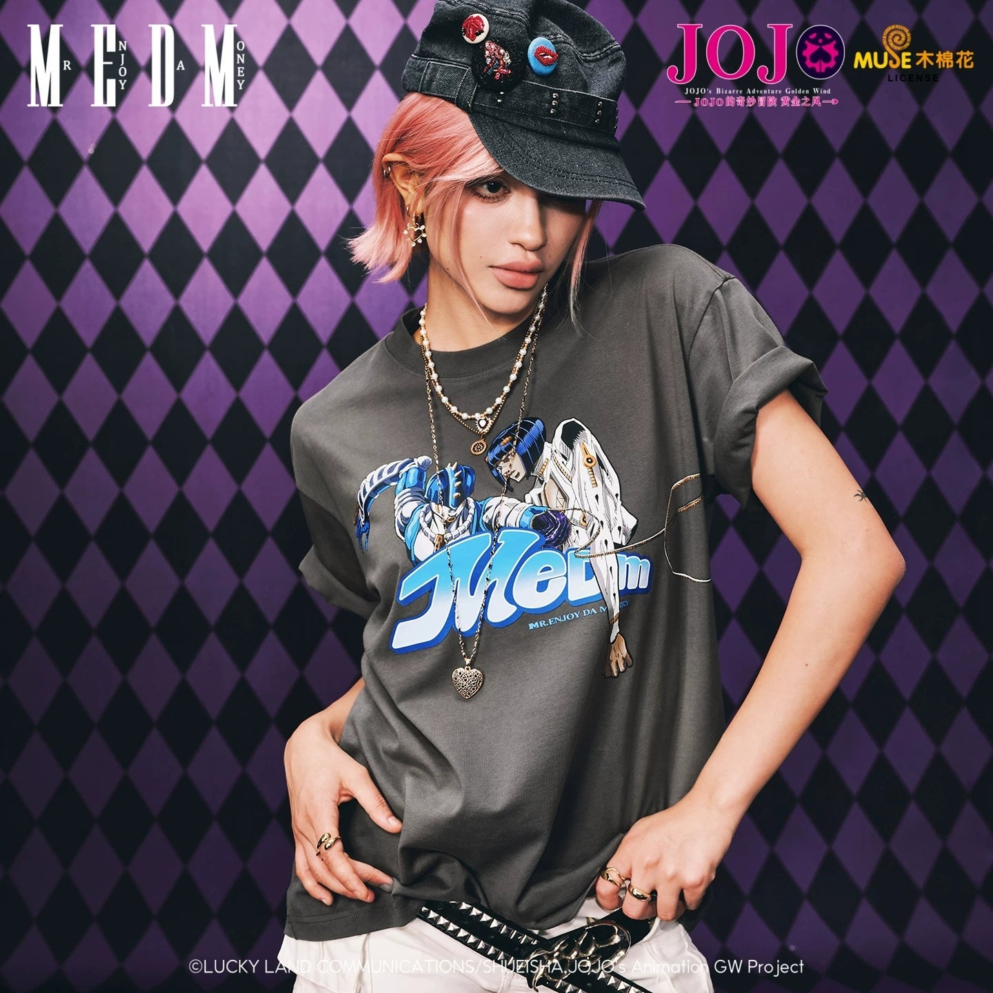 MEDMxJOJO's Bizarre Adventure Collaboration - Basic Anime Printed Casual Short Sleeve Washed Outdated T-shirt for Men