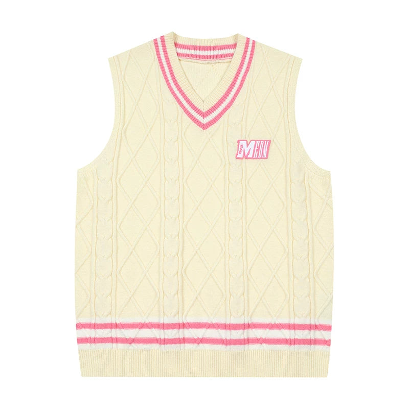 MEDM V-neck embroidered sleeveless sweater for spring and autumn, versatile for men and women, couple style, trendy college style vest, knitted sweater