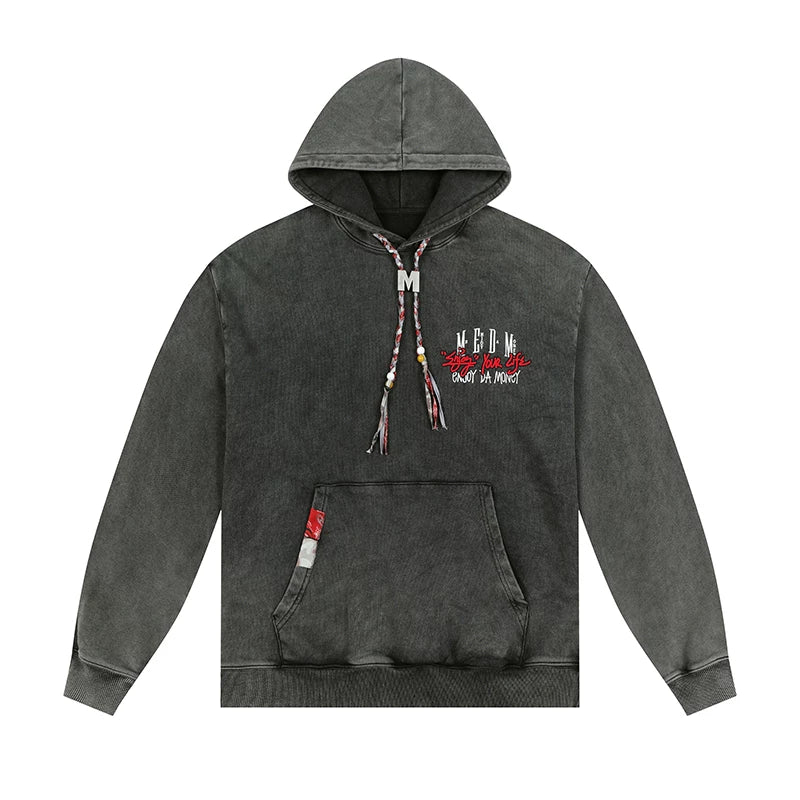 MEDM Trendy Brand M Button Woven Rope Hoodie Men's Spring and Autumn China-Chic Design Street Retro Casual Hoodie