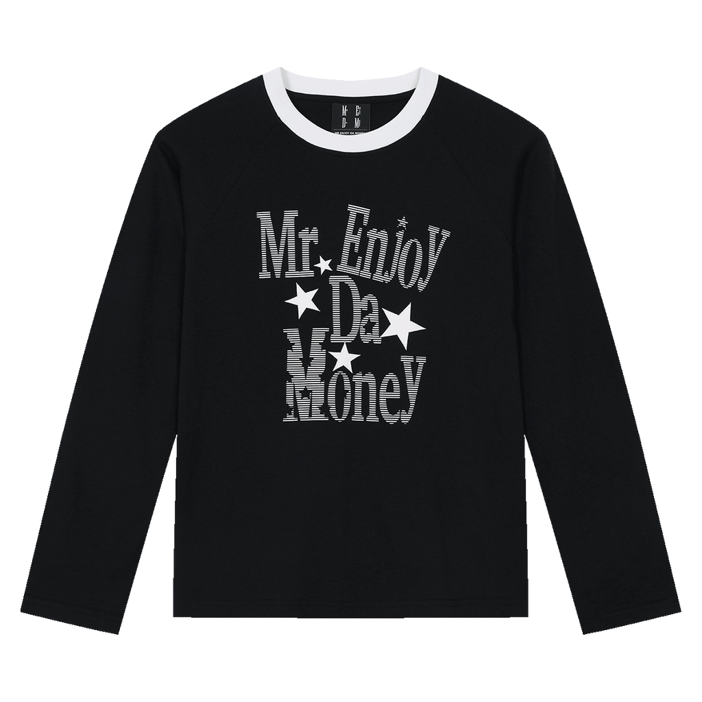 MEDM Star Skin Retro Stripe Casual Round Neck Long Sleeve T-shirt American Street Simple and High End Top Trendy