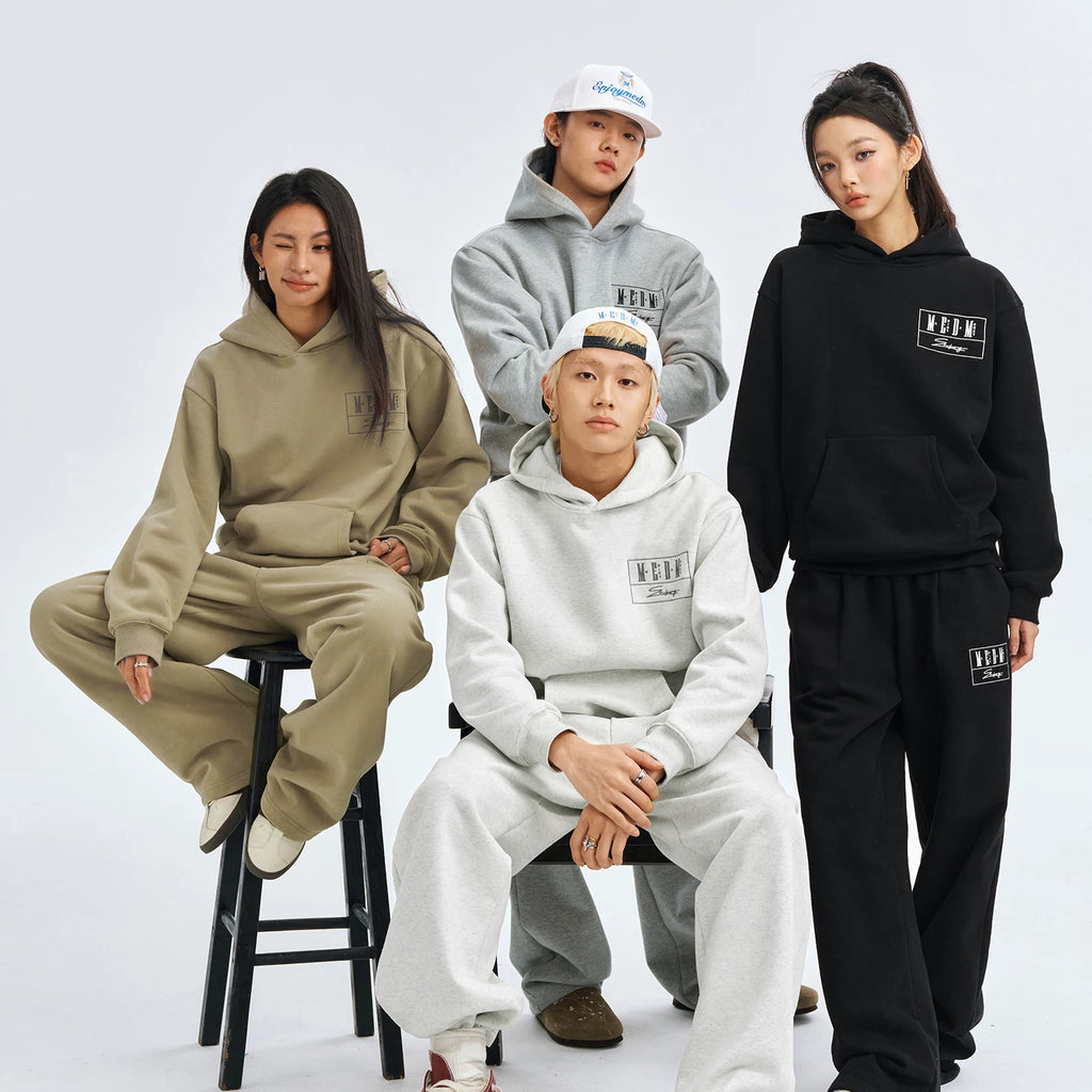 MEDM floral embroidered hooded sweatshirt men's cleanfit thick fleece curved knife sweatpants American casual suit
