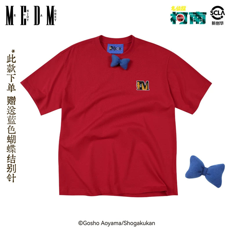 MEDMx Detective Conan collaboration bow embroidery logo casual short sleeved anime printed couple T-shirt summer