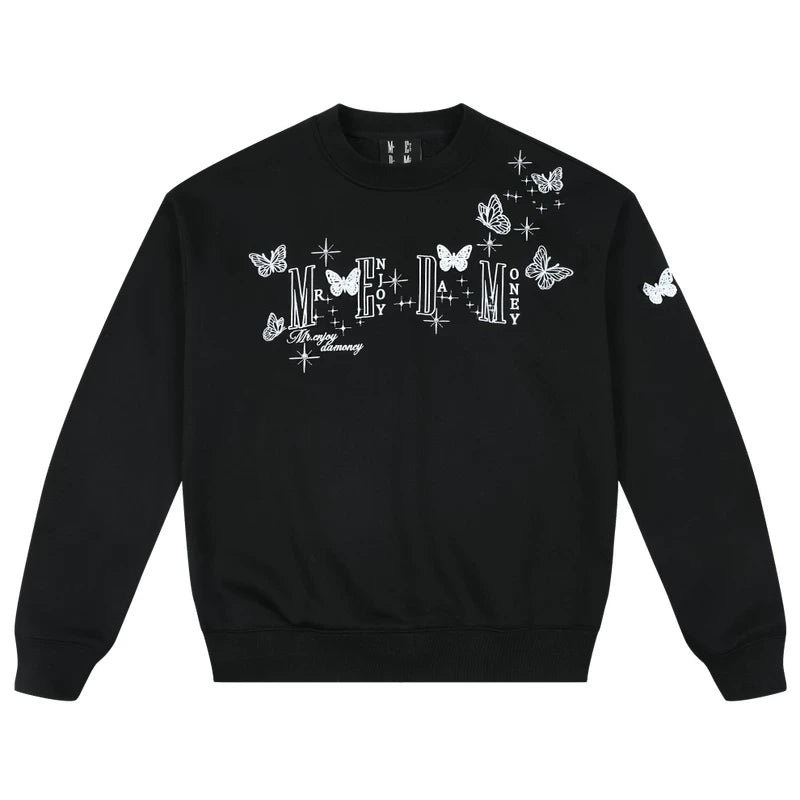 MEDM's new three-dimensional butterfly casual round neck hoodie for spring and autumn, American style loose couple pullover with fleece top for men