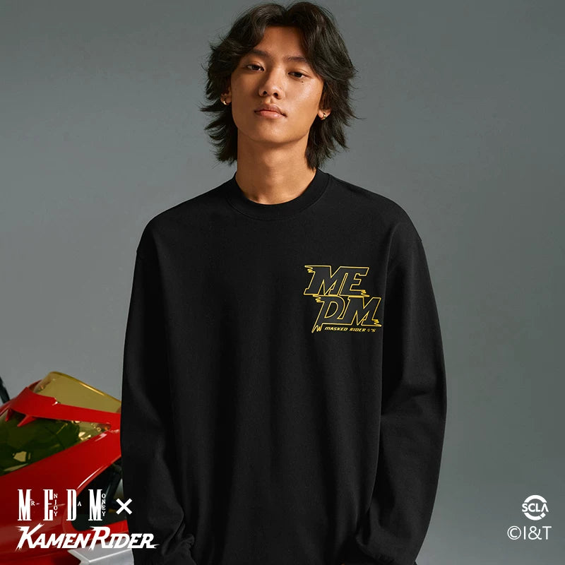 MEDMx Kamen Knight Knight Riding Card Series Basic Long Sleeve T-shirt for Men and Women, Spring and Autumn American T-shirt Trendy