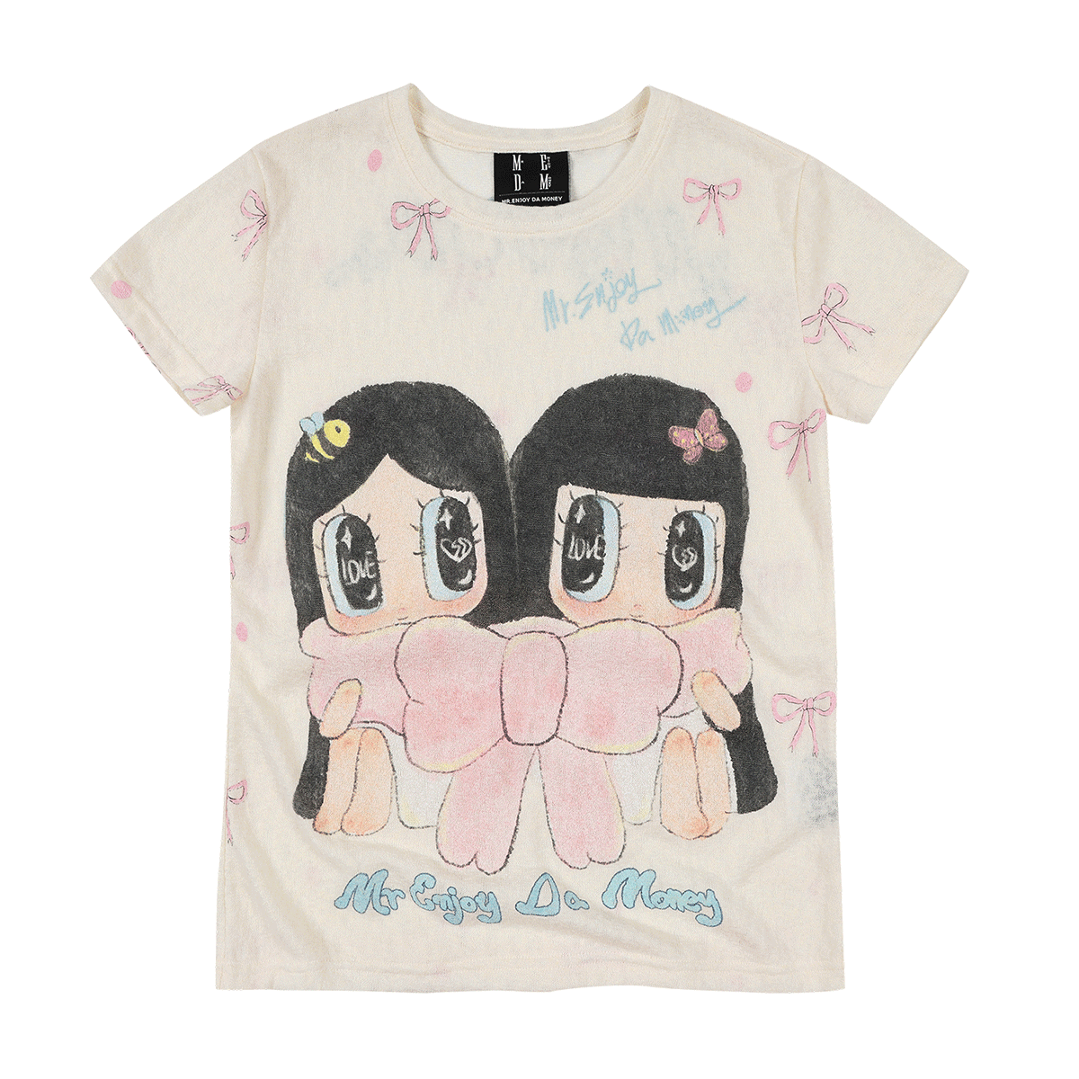 MEDM × Iria mailbox collaboration mailbox bow double printed logo slim fit short sleeved casual T-shirt for women