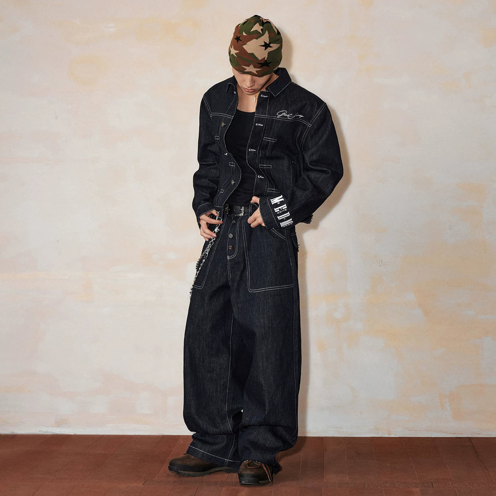 MEDM Original Niu Ming Line Solid Color Wide Leg Loose Jeans Men's Autumn American Street Retro Style Straight Tube Long Pants