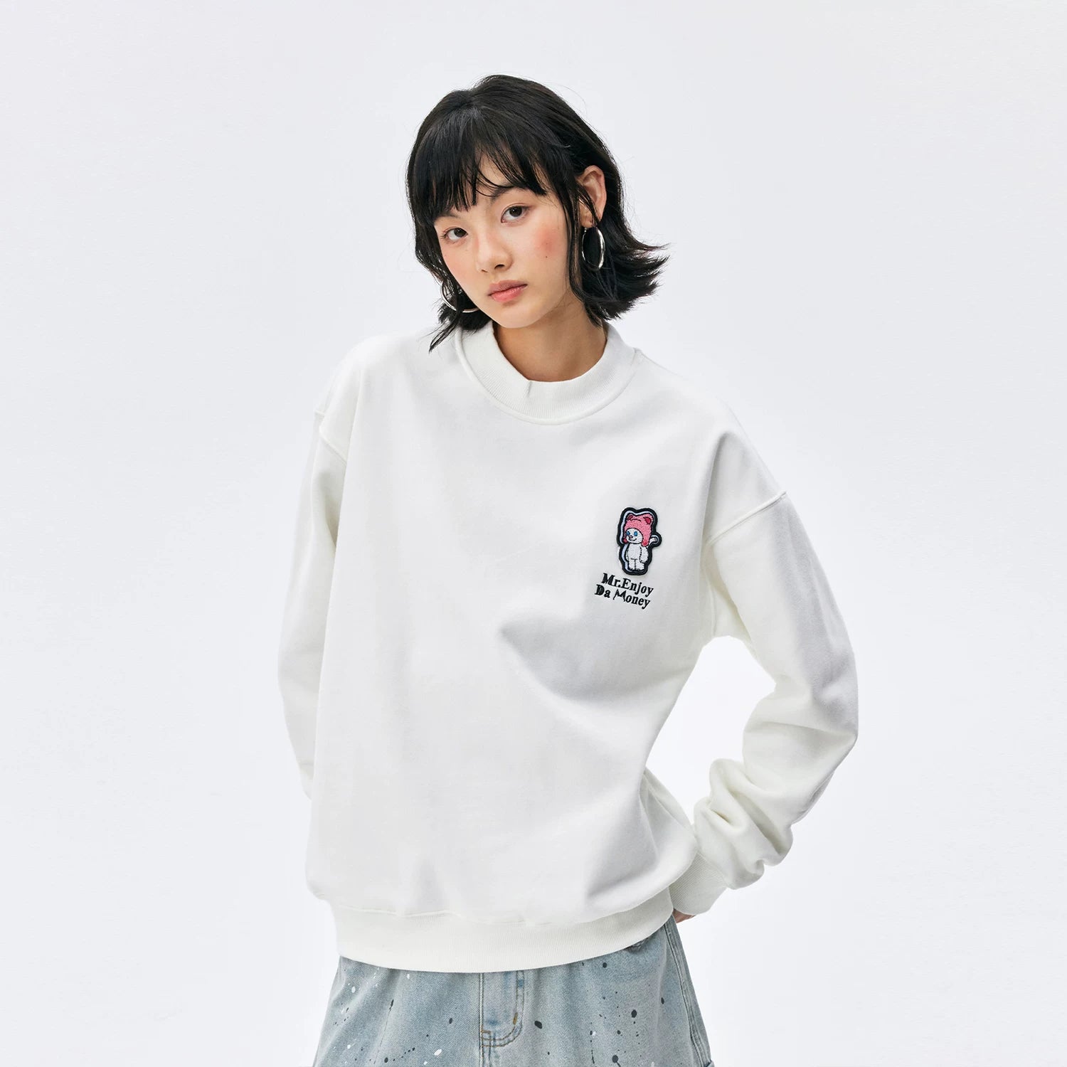 MEDM hat wearing cat Velcro casual round neck hoodie autumn versatile pullover loose long sleeved couple top