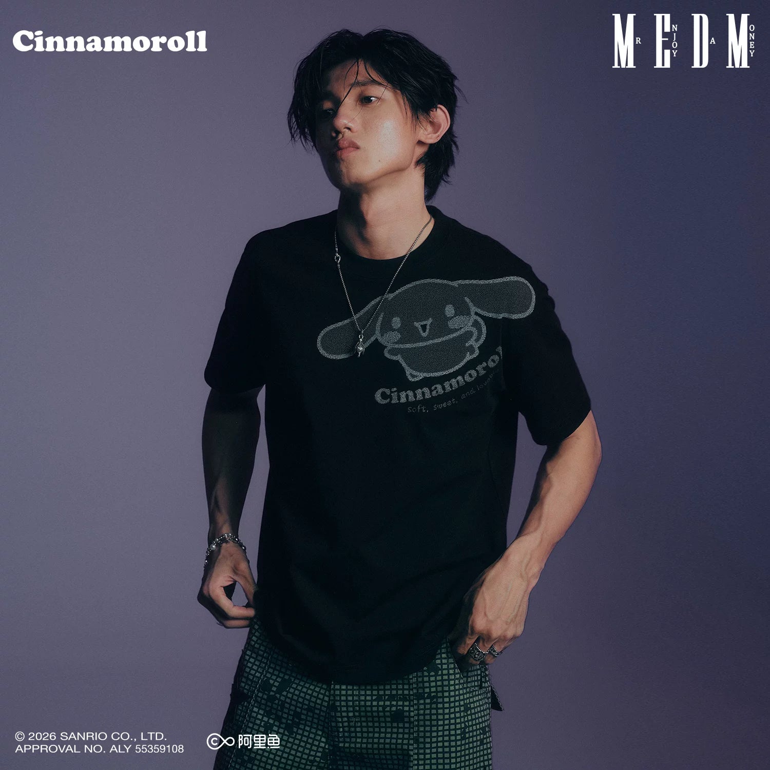 MEDM × Sanrio Family Series Sparkling Pink Gradient Big Ear Dog Pattern Casual Round Neck Short Sleeve Couple T-shirt Summer