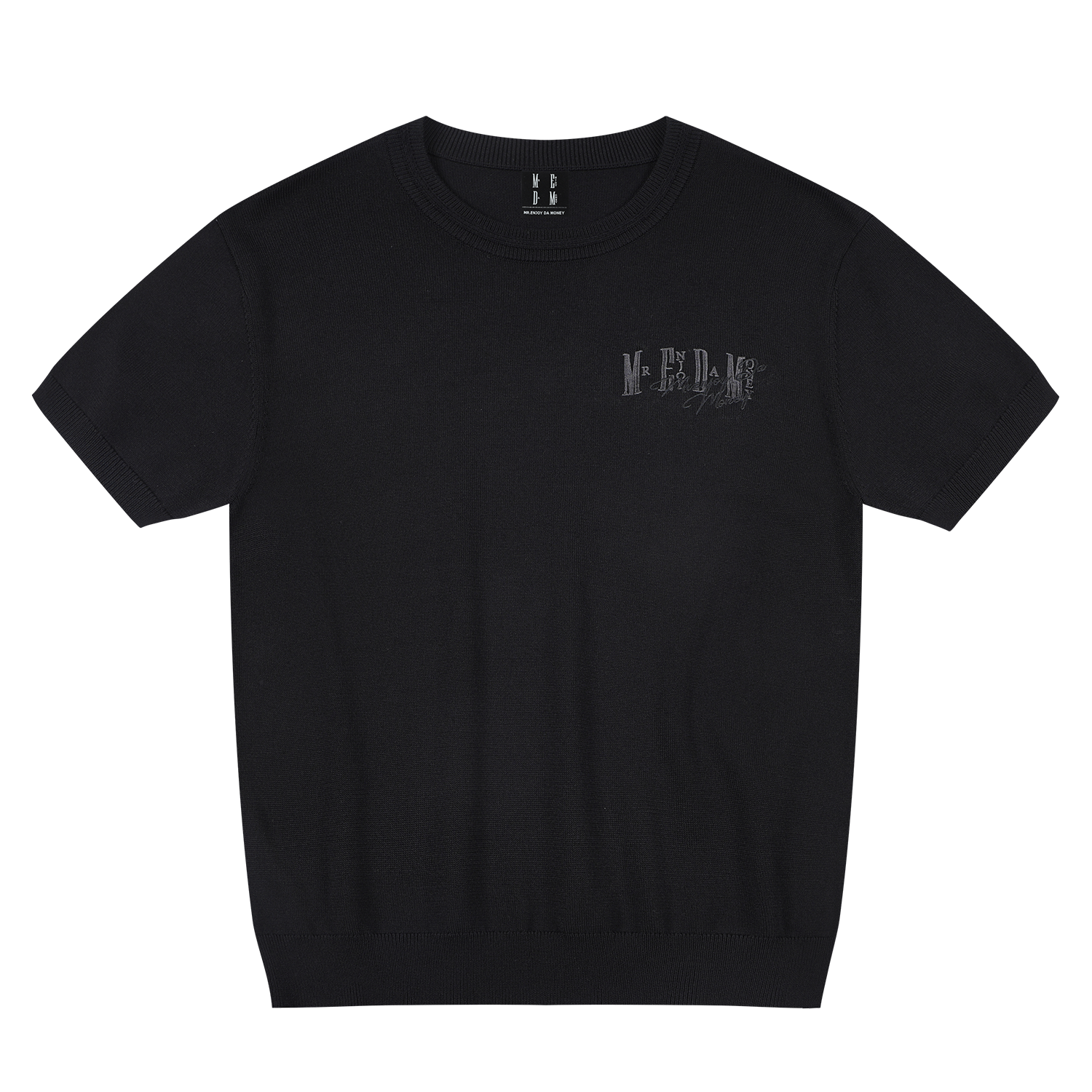 MEDM same color knitted slimming casual round neck T-shirt trendy and versatile solid color simple embroidery logo couple short sleeved shirt