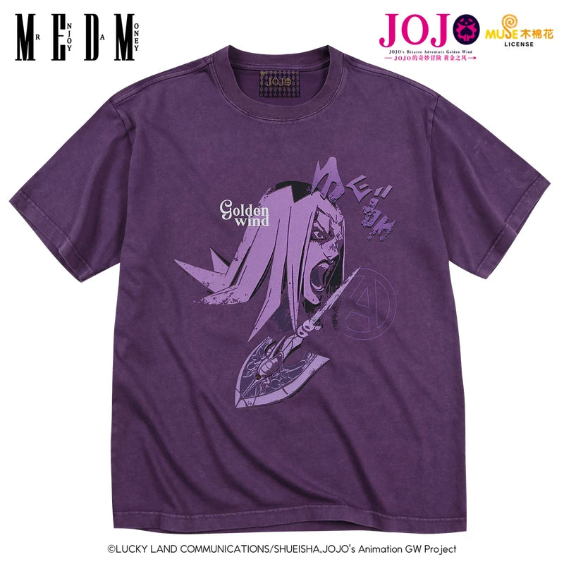 MEDMxJOJO's Bizarre Adventure Collaboration - Making Old Bug Arrow Casual Short Sleeve Washed Retro Round Neck T-shirt for Men