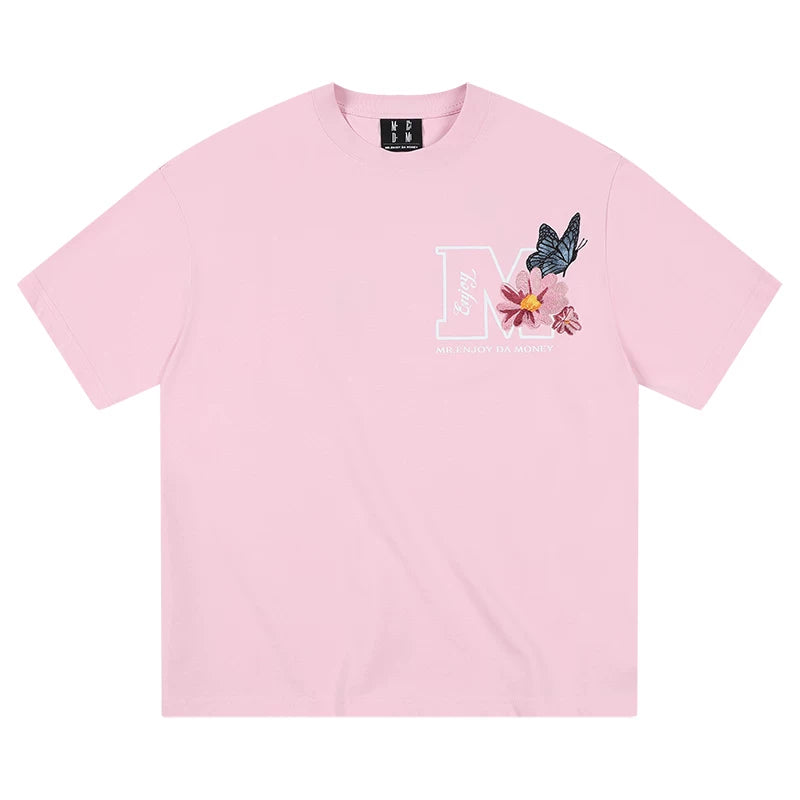MEDM26SS Butterfly Garden Pure Cotton Short Sleeve T-shirt Women's American Top Men's Summer Loose Casual Half Sleeve Tee