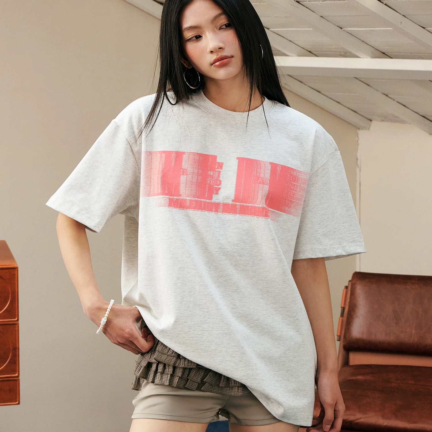 MEDM horizontal letter phantom ins contrasting short sleeved T-shirt men's print loose American pop brand hip-hop tee
