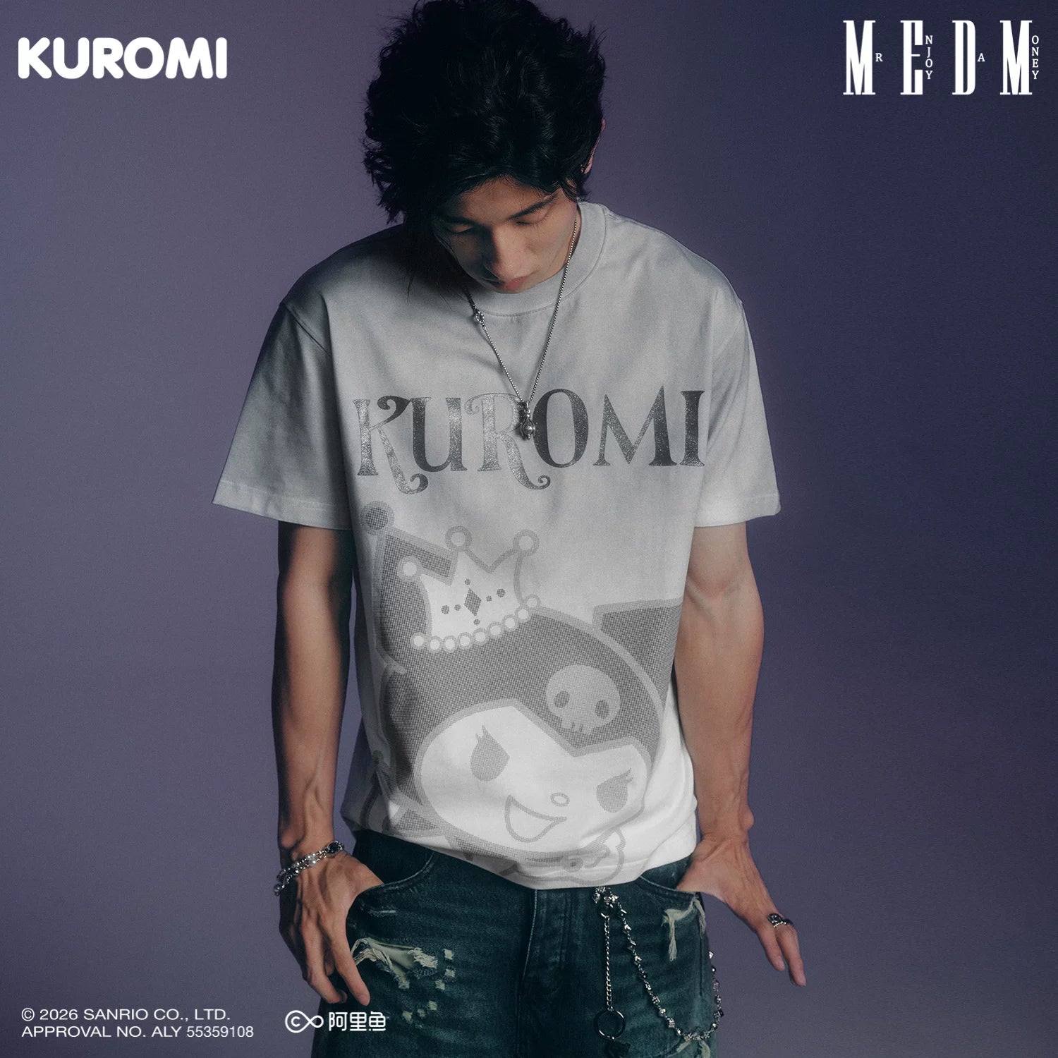 MEDM × Sanrio Family Series Sparkling Pink Gradient Cool Lomi Pattern Casual Round Neck Short Sleeve Couple T-shirt Summer