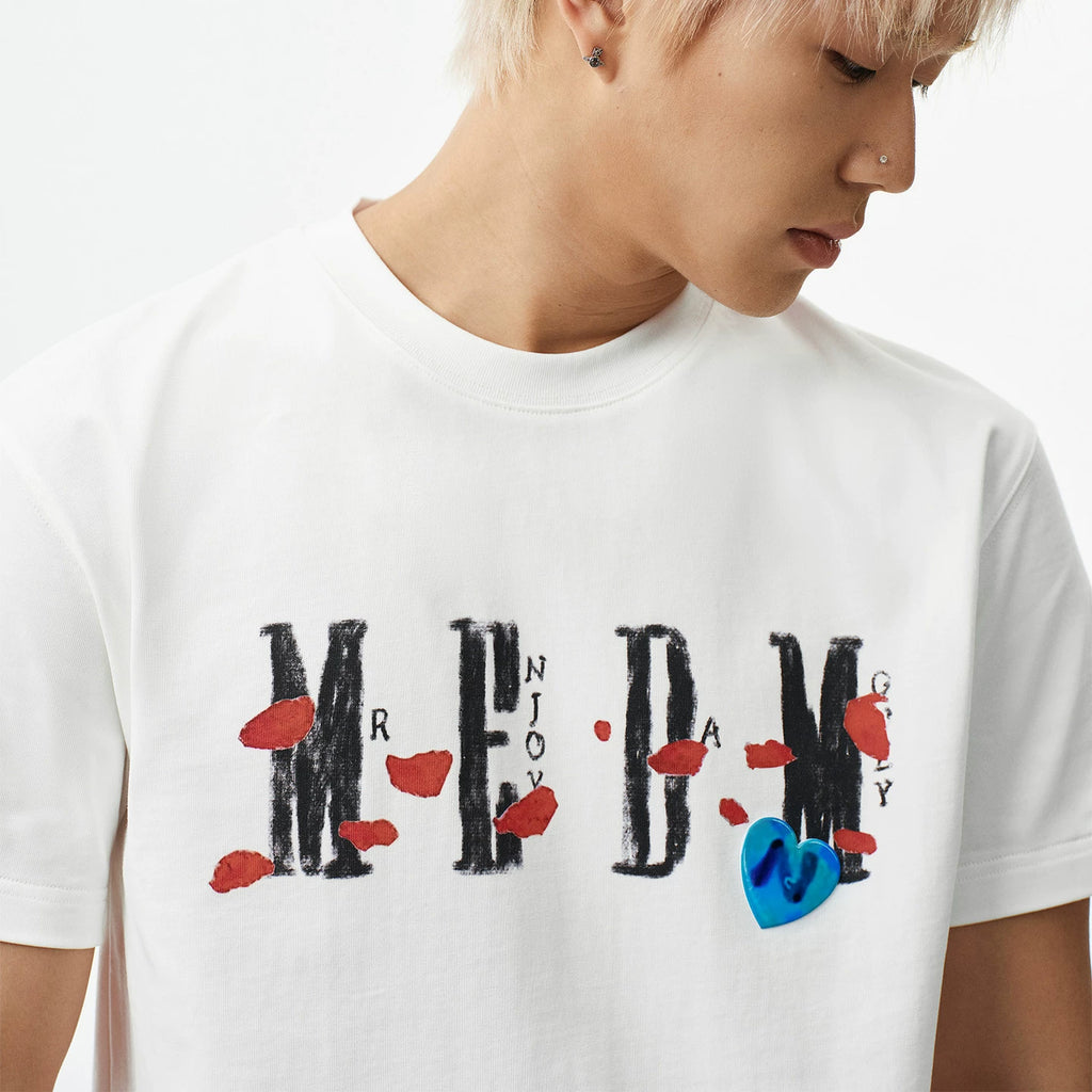 MEDMxNEWMASUS collaboration rose bouquet print casual round neck short sleeved trendy versatile couple T-shirt summer