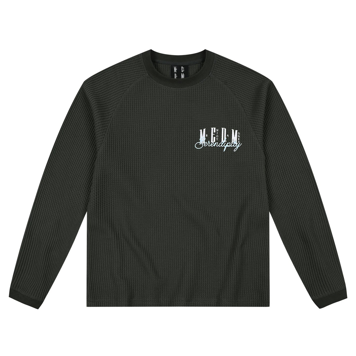 MEDM Multi Color Classic Basic waffle long sleeved T-shirt with embroidered printed letters and round neck casual base shirt for autumn