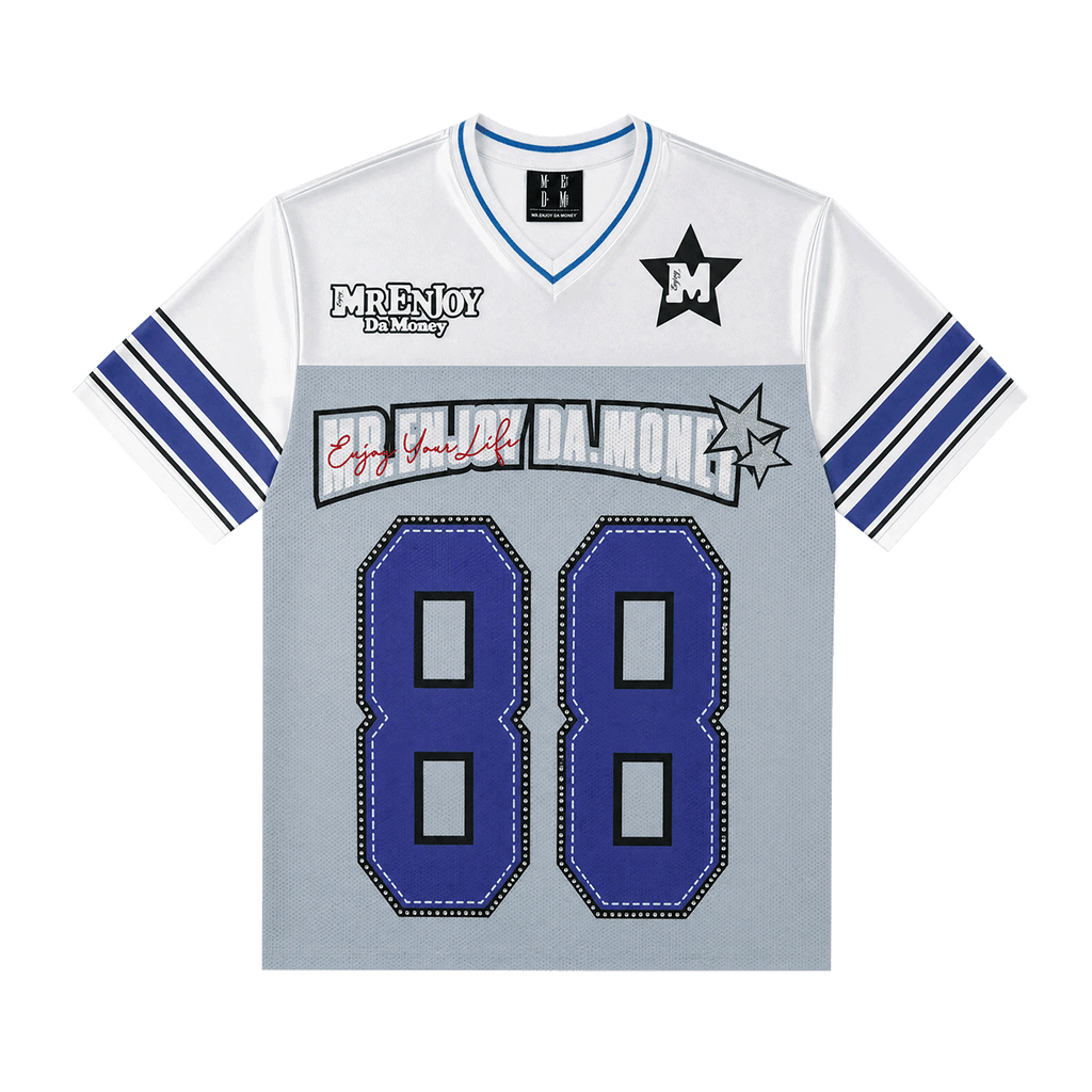 MEDM Couple T-shirt New Retro Splicing Color Contrasting V-neck Short Sleeve Top Versatile World Cup Jersey Long