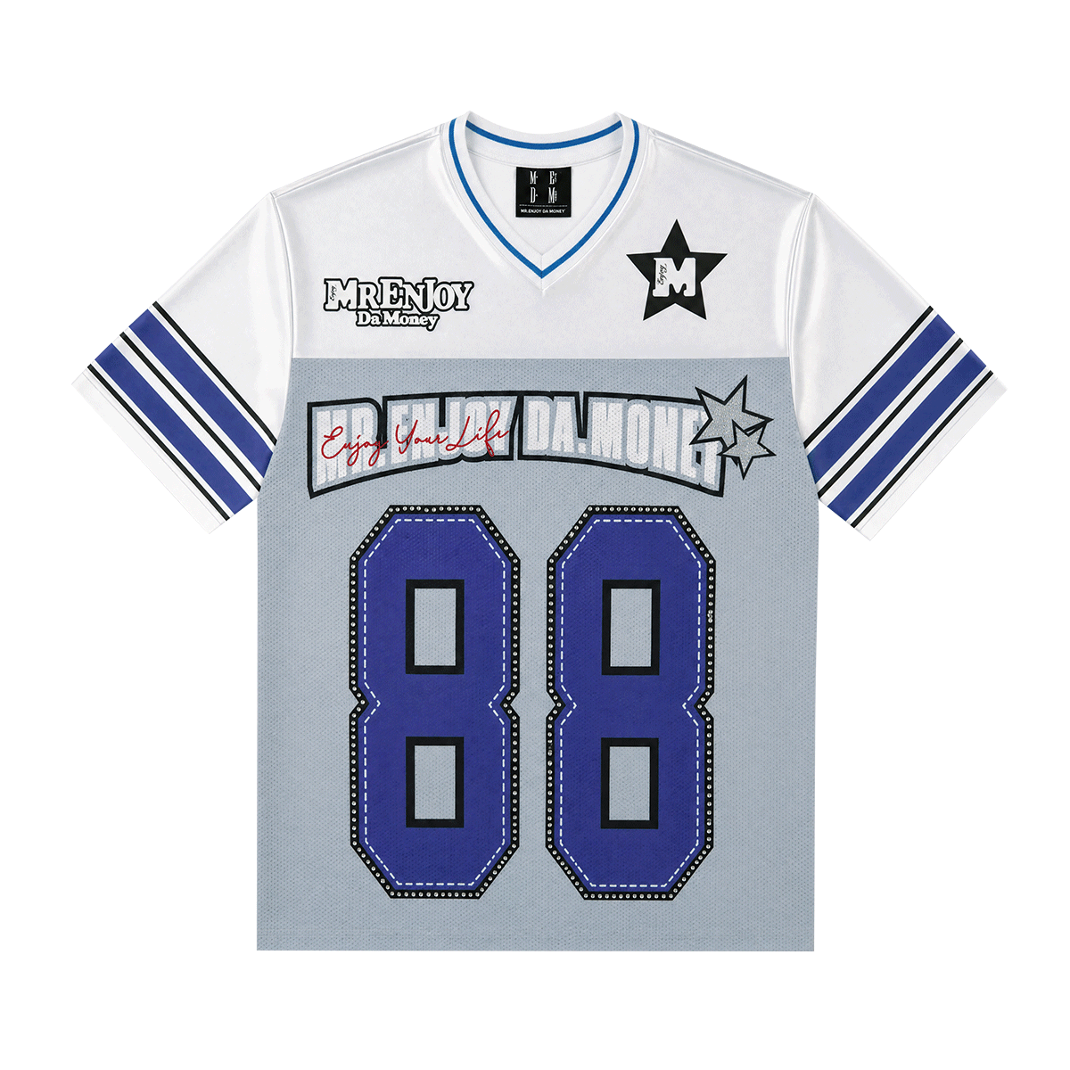 MEDM Couple T-shirt New Retro Splicing Color Contrasting V-neck Short Sleeve Top Versatile World Cup Jersey Long