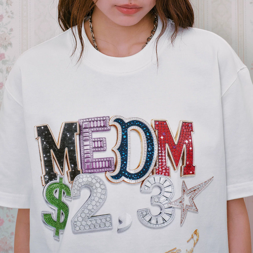 MEDM 珠宝字母热固油印花休闲短袖美式街头索罗娜凉感防晒情侣T恤