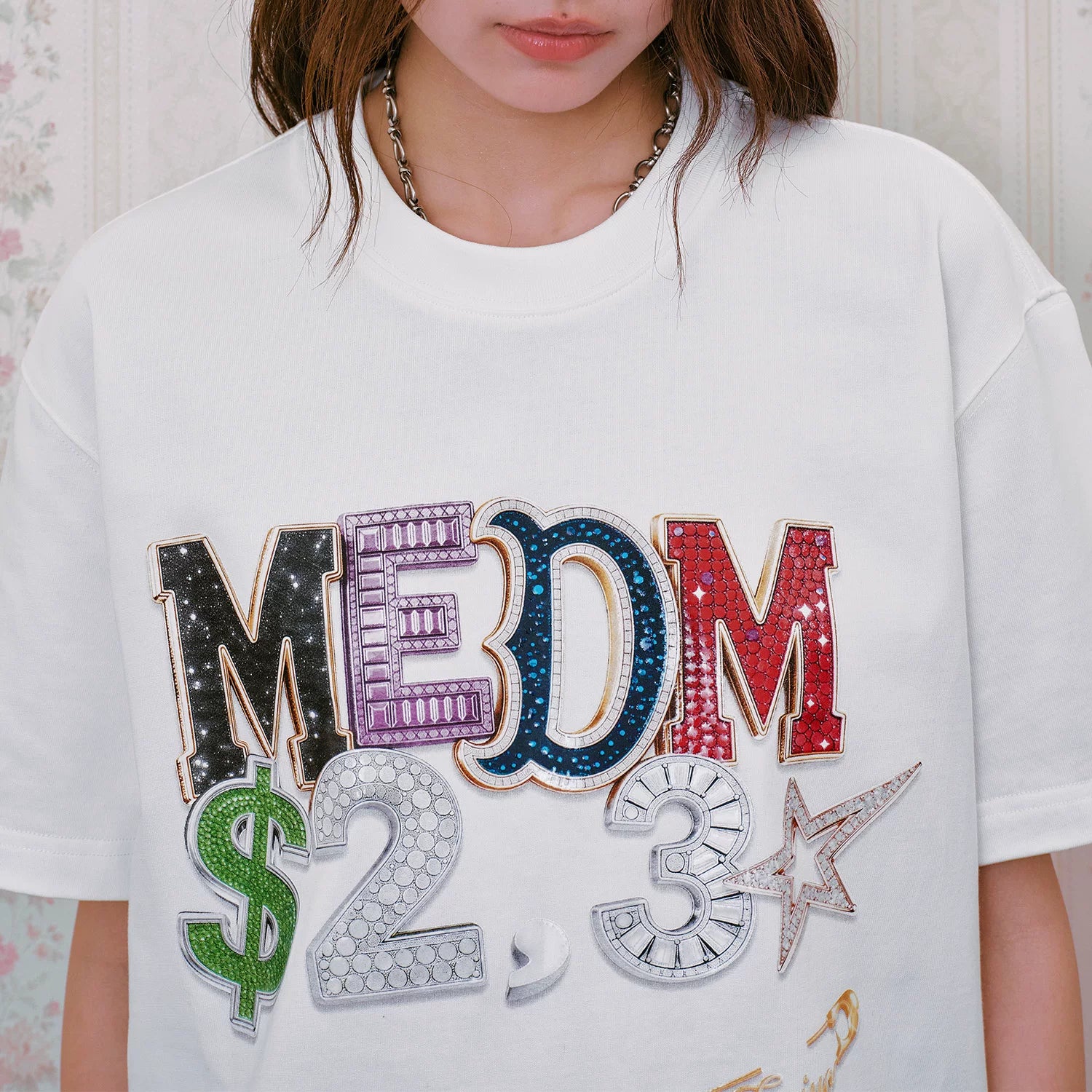 MEDM 珠宝字母热固油印花休闲短袖美式街头索罗娜凉感防晒情侣T恤