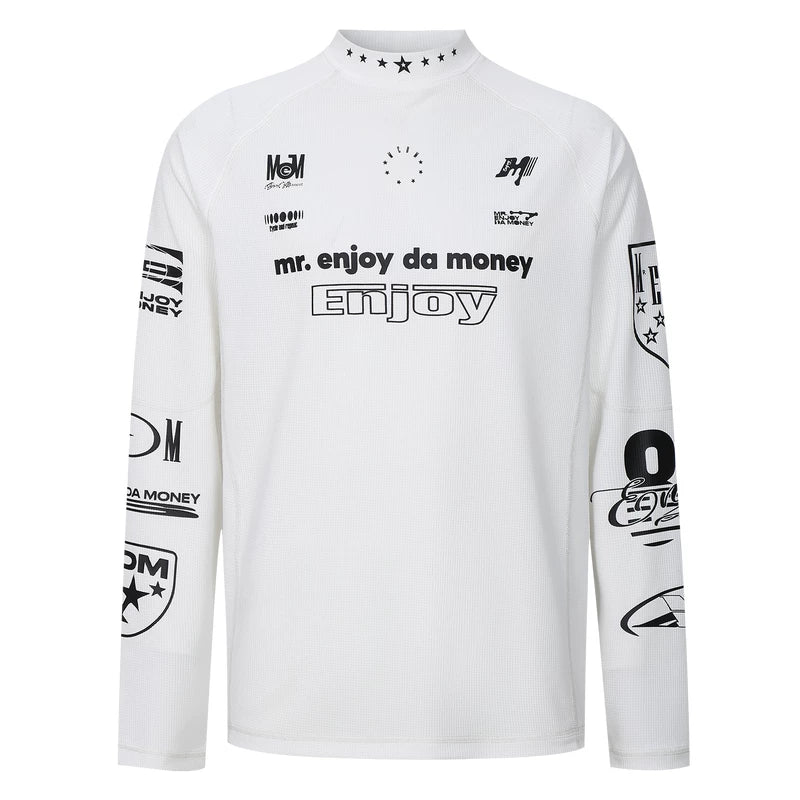MEDM combination letter logo print contrasting bright line sports long sleeved T-shirt trendy outdoor casual quick drying top