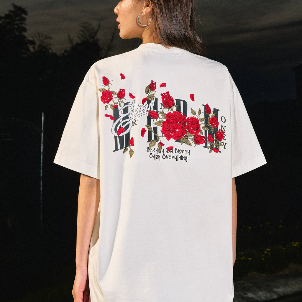 MEDM26SS Rose Embroidered T-shirt Women's Summer American Design Casual Short Sleeve Men's Trendy Brand Couple's Top