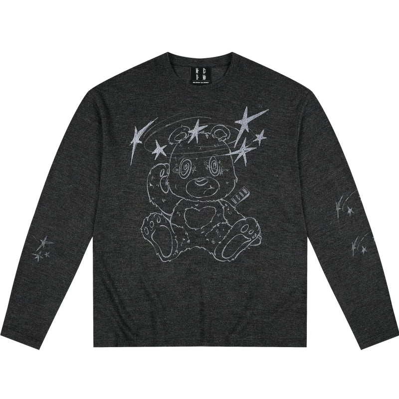 MEDM Dazzling Bear Series Printed Casual Long Sleeve Hoodie Trendy Skin friendly Breathable Round Neck Couple Top Autumn