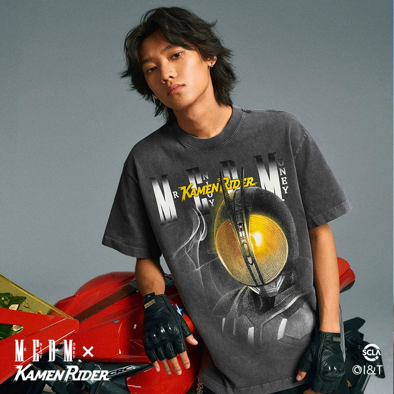 MEDMx Kamen Rider Neon Style Series Short Sleeve T-shirt Men's Summer American Retro T-shirt Casual Top