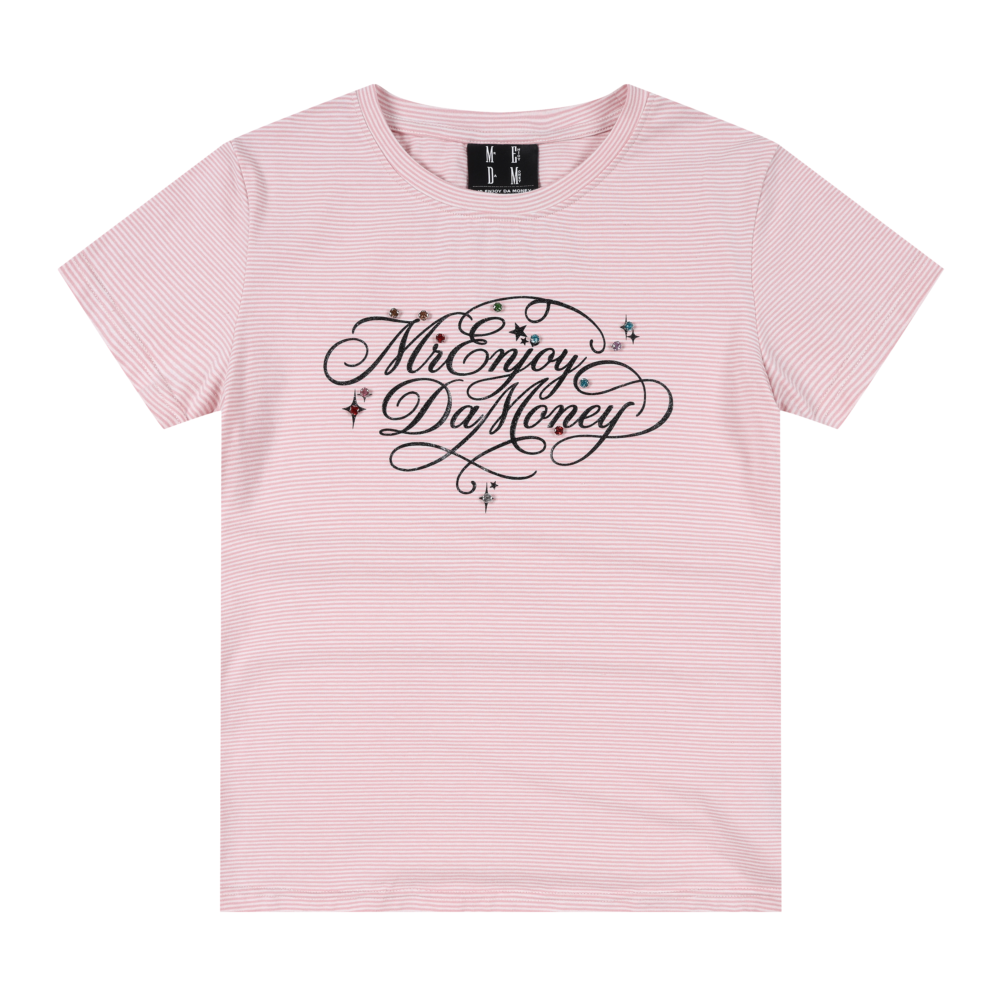 MEDM floral font hot stamping diamond nail drill skin friendly and scratch resistant casual round neck short sleeved comfortable slim fit and slimming T-shirt for women