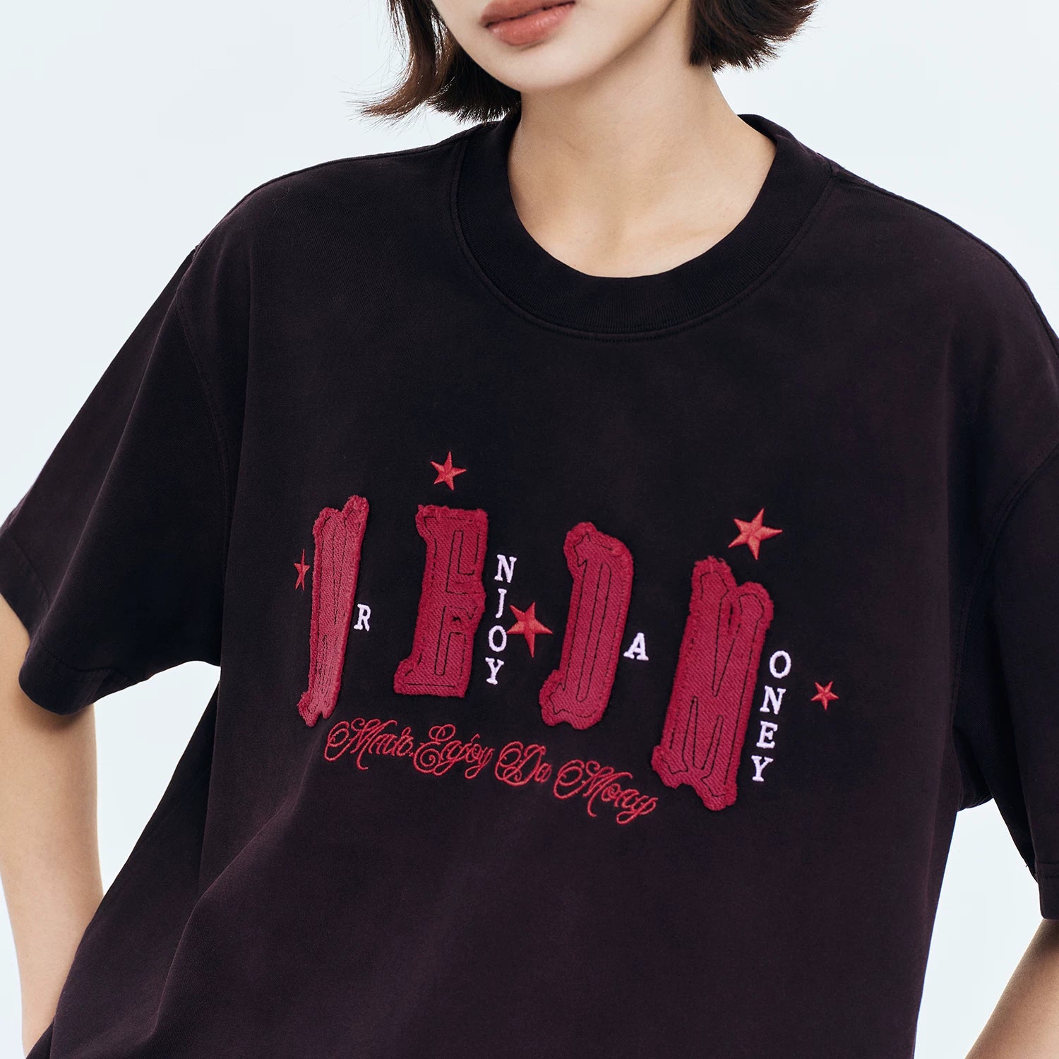 MEDM gradient washed cloth embroidered logo casual round neck short sleeved summer street versatile simple loose couple T-shirt