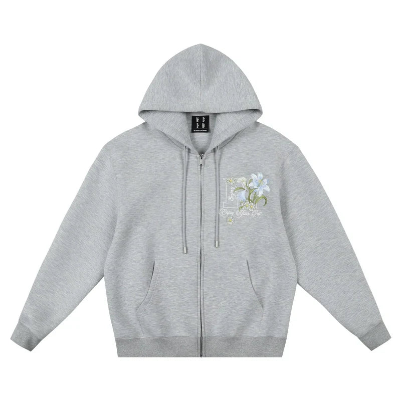 MEDM Floral Embroidery Air Layer Zip-Up Hoodie